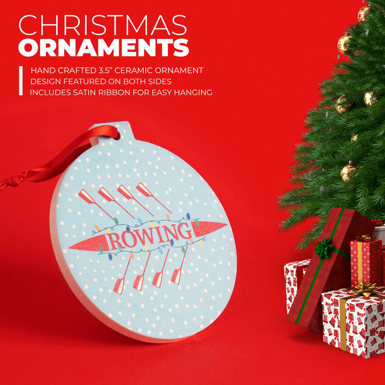 Crew Round Ceramic Ornament - Scull with Holiday Lights