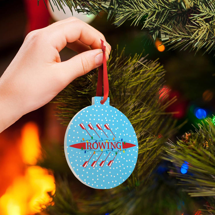 Crew Round Ceramic Ornament - Scull with Holiday Lights