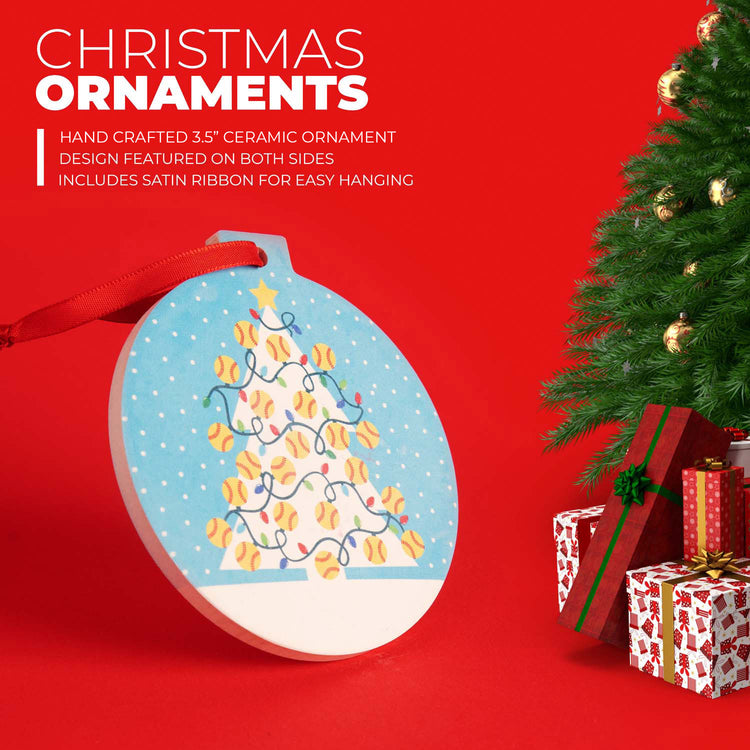 Softball Round Ceramic Ornament - Christmas Tree