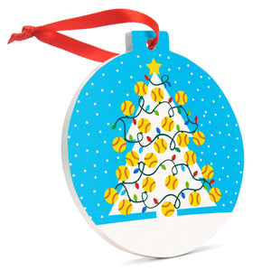 Softball Round Ceramic Ornament - Christmas Tree
