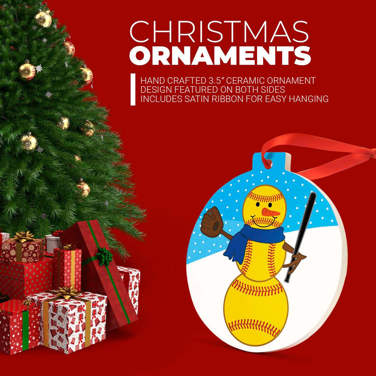 CTS Softball Round Ceramic Ornament  - Softball Snowman