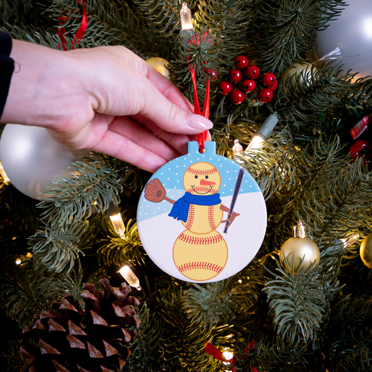 Softball Round Ceramic Ornament  - Softball Snowman