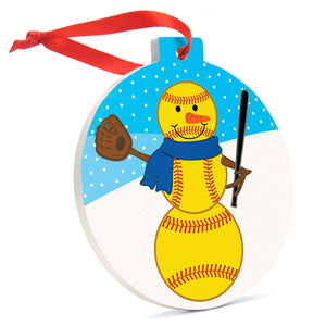 CTS Softball Round Ceramic Ornament  - Softball Snowman