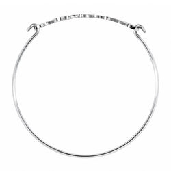 A polished silver-tone metal hoop bracelet with a textured, finish along the top curve and a smooth, thin lower curve, shown on a plain white background.