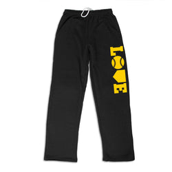Softball Fleece Sweatpants - Softball Love (Yellow) [Black/Adult Small] - SS