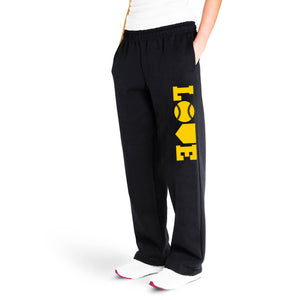 Softball Fleece Sweatpants - Softball Love (Yellow) [Youth Small/Black] - SS