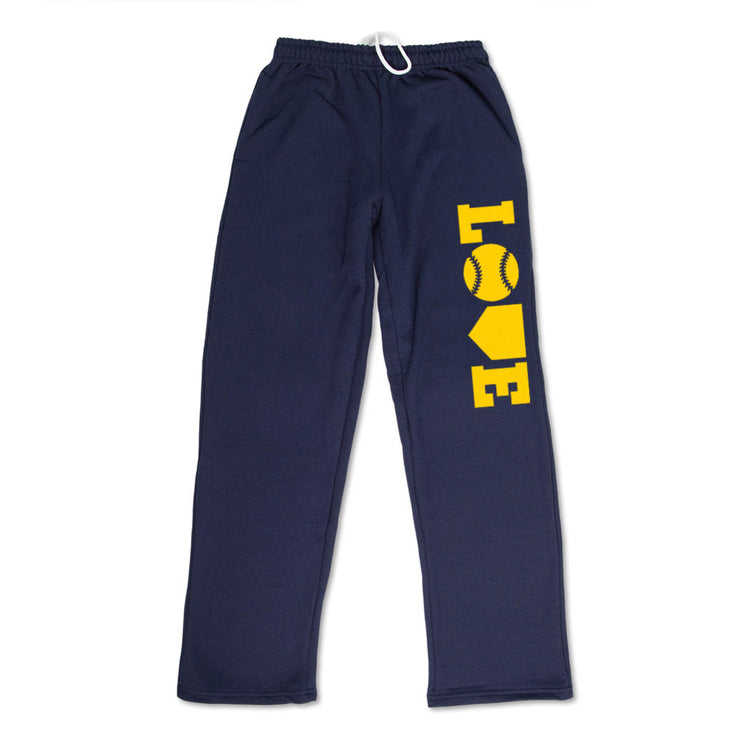 Softball Fleece Sweatpants - Softball Love (Yellow) [Youth Small/Navy] - SS