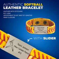 Authentic Softball Leather Bracelet With Slider - Personalized Player