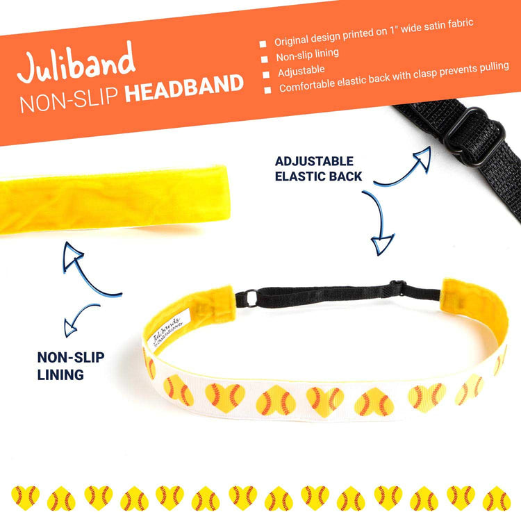 Softball Juliband Non-Slip Headband - Softball Heart Pattern