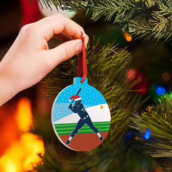 Softball Round Ceramic Ornament - Silhouette with Santa Hat