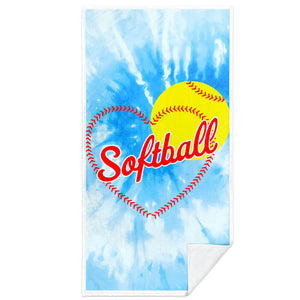 Softball Premium Beach Towel - Softball Heart Tie-Dye