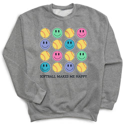 Softball Crewneck Sweatshirt - Softball Makes Me Happy