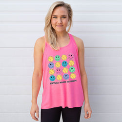 Softball Flowy Racerback Tank Top - Softball Makes Me Happy
