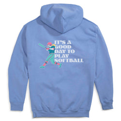 Softball Hooded Sweatshirt - It's a Good Day to Play Softball (Back Design) [Carolina/Youth Medium] - SS