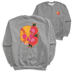 Softball Crewneck Sweatshirt - Softball Skull (Back Design) [Gray/Adult XX-Large] - SS