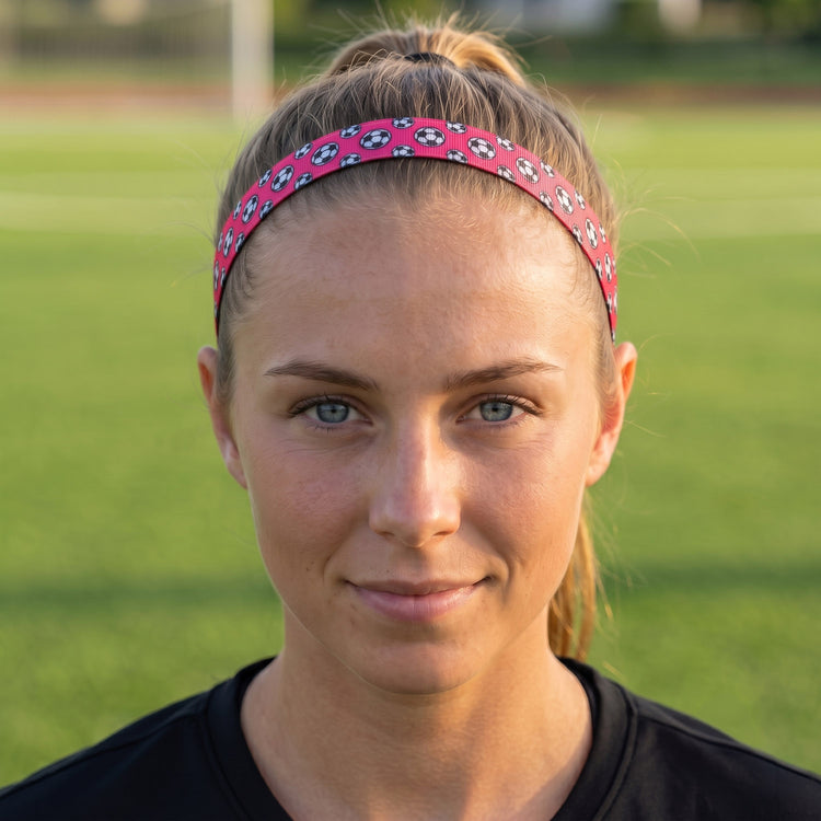 Soccer Juliband Non-Slip Headband - Soccer Balls - Pink