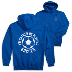 Soccer Hooded Sweatshirt - I'd Rather Be Playing Soccer Round (Back Design) [Youth Large/Royal] - SS