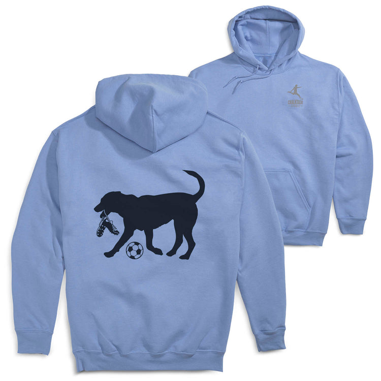 Soccer Hooded Sweatshirt - Sport The Soccer Dog (Back Design) [Youth Medium/Carolina] - SS