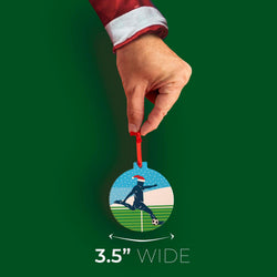 Soccer Round Ceramic Ornament - Guy Silhouette with Santa Hat