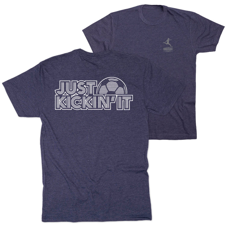 Soccer Short Sleeve T-Shirt - Just Kickin' It (Back Design) [Youth Medium/Navy] - SS