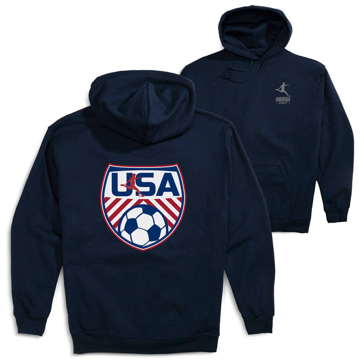 Soccer Hooded Sweatshirt - Soccer USA (Back Design) [Youth Large/Navy] - SS