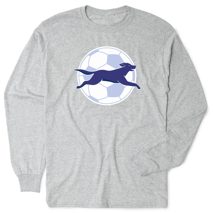 Soccer Tshirt Long Sleeve - Kicks The Soccer Dog [Adult Medium/Gray] - SS