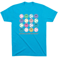 Soccer Short Sleeve T-Shirt - Soccer Makes Me Happy [Adult X-Small/Turquoise] - SS