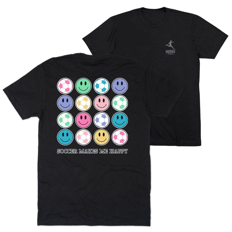 Soccer Short Sleeve T-Shirt - Soccer Makes Me Happy (Back Design) [Youth Medium/Black] - SS