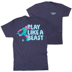 Soccer Short Sleeve T-Shirt - Play Like a Beast Soccer (Back Design) [Navy/Youth Small] - SS