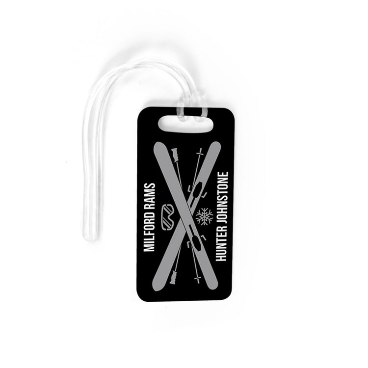 Skiing Bag/Luggage Tag - Personalized Text with Crossed Skis