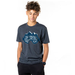 Skiing & Snowboarding Short Sleeve T-Shirt - The Mountains Are Calling [Charcoal/Youth Large] - SS