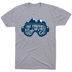Skiing & Snowboarding Short Sleeve T-Shirt - The Mountains Are Calling [Gray/Adult Large] - SS