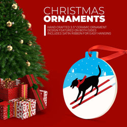 Skiing Round Ceramic Ornament - Skiing Dog