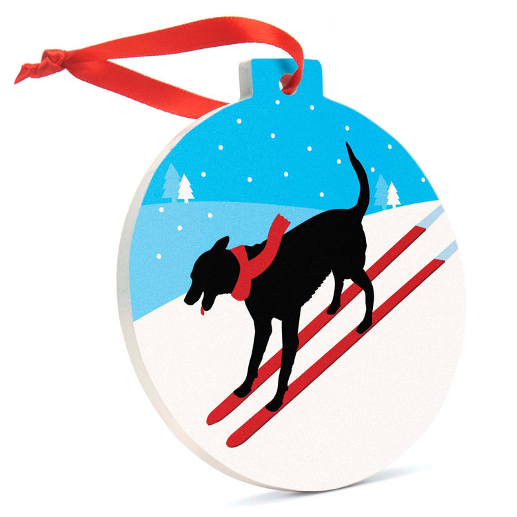CTS Skiing Round Ceramic Ornament - Skiing Dog