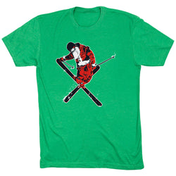 Skiing Short Sleeve T-Shirt - Freestyle Santa [Youth X-Large/Green] - SS