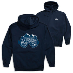 Skiing Hooded Sweatshirt - The Mountains Are Calling (Back Design) [Adult Small/Navy] - SS