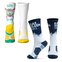 Skiing Woven Mid-Calf Sock Set - Yeti On The Slopes