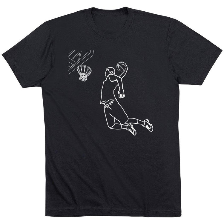 Basketball Short Sleeve T-Shirt - Basketball Player Sketch [Black/Adult Small] - SS