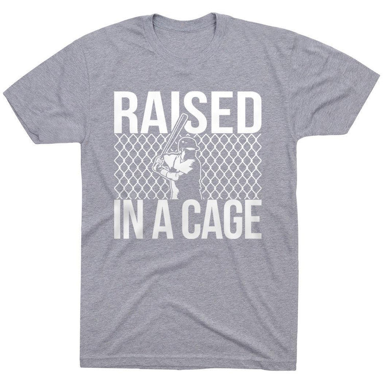 Baseball Tshirt Short Sleeve Raised in a Cage Baseball [Gray/Adult X-Large] - SS