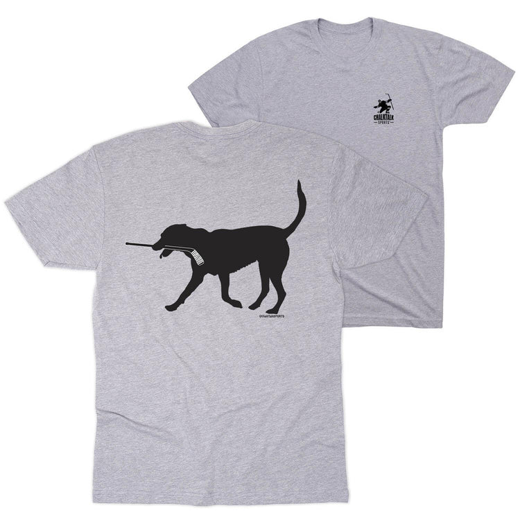 Hockey Short Sleeve T-Shirt - Howe the Hockey Dog (Back Design) [Gray/Adult X-Large] - SS