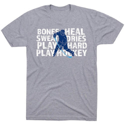 Hockey Short Sleeve T-Shirt - Bones Heal Hockey [Gray/Adult Small] - SS