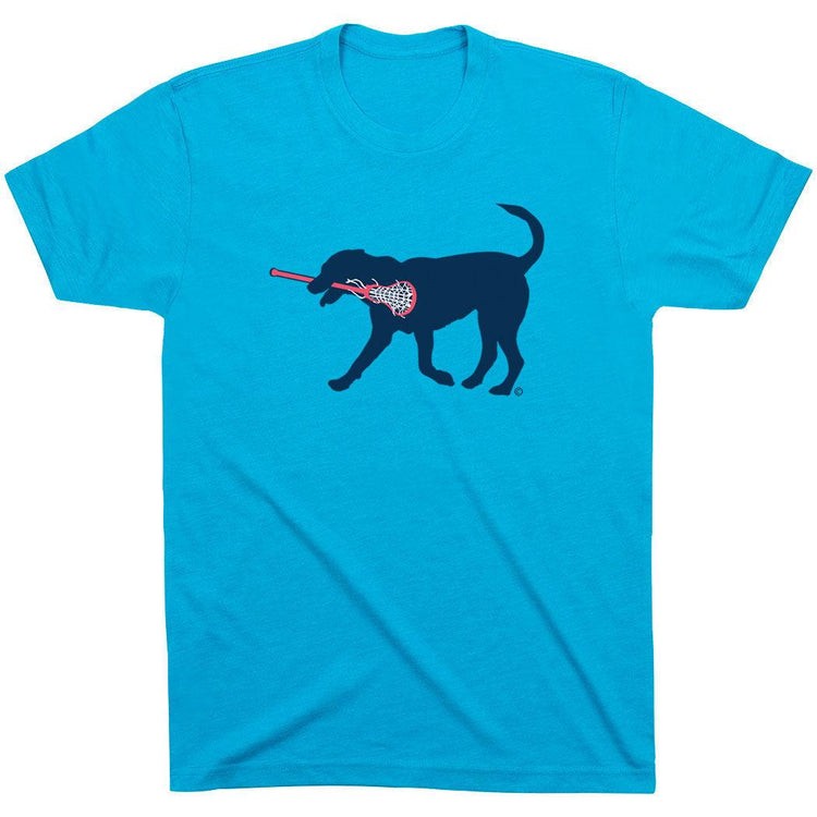 Girls Lacrosse Short Sleeve T-Shirt LuLa the Lax Dog(Blue) [Turquoise/Adult Small] - SS