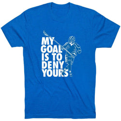 Guys Lacrosse Short Sleeve T-Shirt - My Goal Is To Deny Yours Defenseman [Royal/Adult Medium] - SS