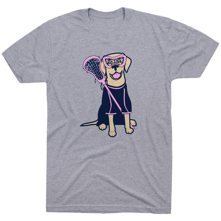 Girls Lacrosse Short Sleeve T-Shirt - Lily The Lacrosse Dog [Gray/Adult Medium] - SS
