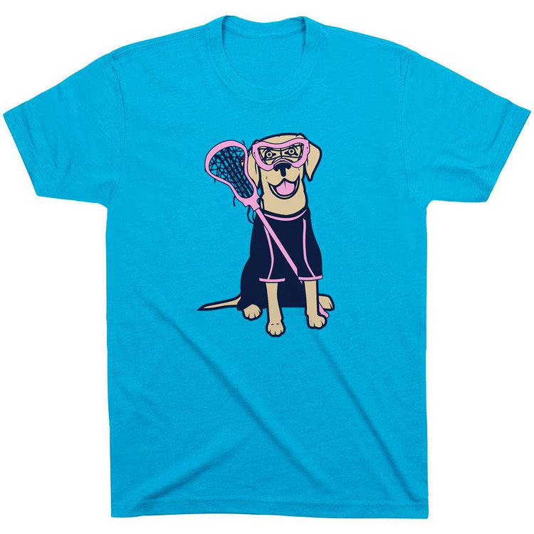 Girls Lacrosse Short Sleeve T-Shirt - Lily The Lacrosse Dog [Turquoise/Youth Small] - SS