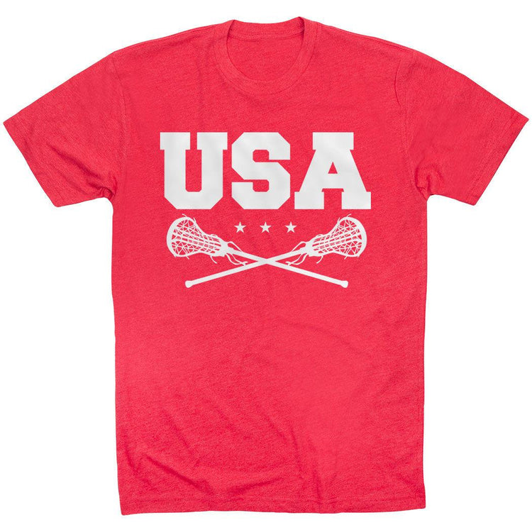 Girls Lacrosse T-Shirt Short Sleeve - USA Girls Lacrosse [Red/Youth X-Large] - SS