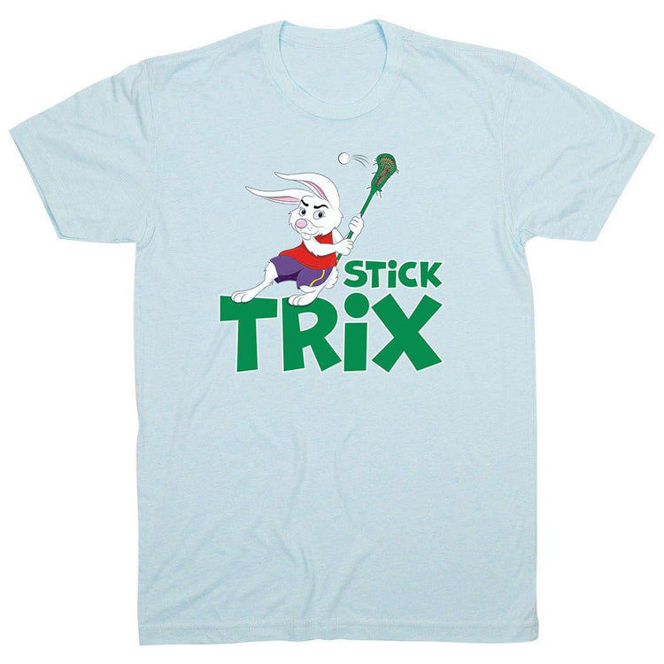 Guys Lacrosse Short Sleeve T-Shirt - Stick Tricks [Light Blue/Youth Small] - SS