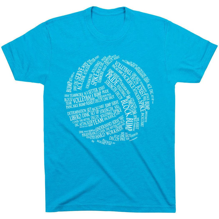 Volleyball T-Shirt Short Sleeve Volleyball Words [Turquoise/Youth Large] - SS