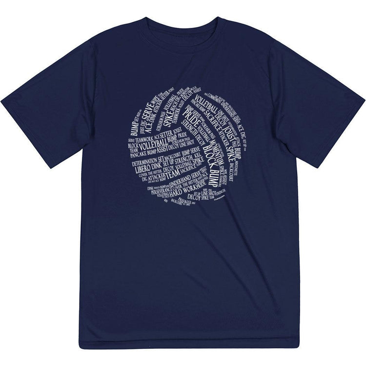 Volleyball Short Sleeve Performance Tee - Volleyball Words [Navy/Adult XX-Large] - SS