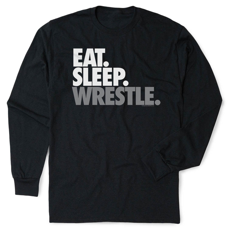 Wrestling Tshirt Long Sleeve - Eat. Sleep. Wrestle [Black/Adult Small] - SS